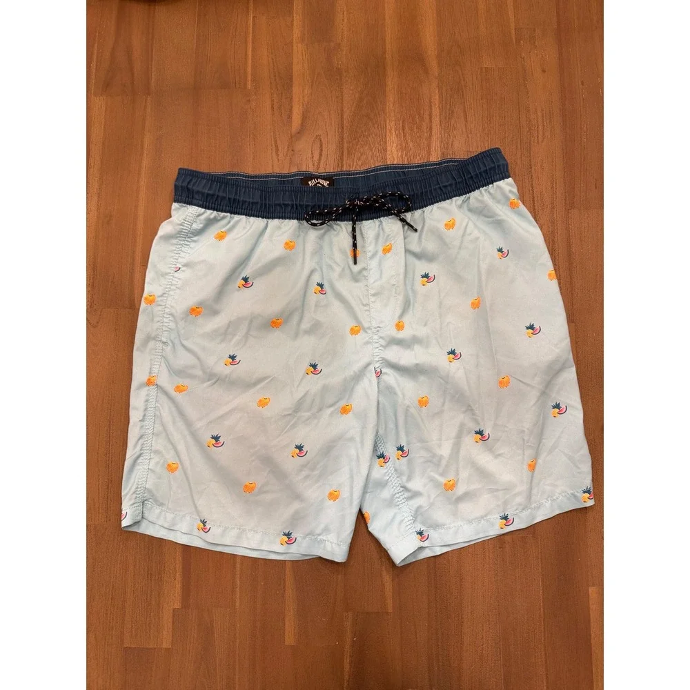 Billabong All Day Layback Board Shorts Mens XL Blue Tropical‎ Fruit Print Trunks