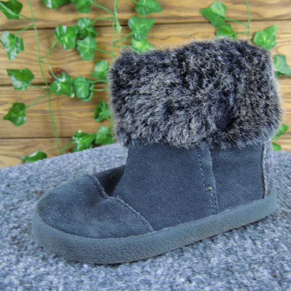 Toms‎ Toddler 7 Gray Faux Suede Faux Fur Lined Ankle Boots Warm Cozy Winter Shoe