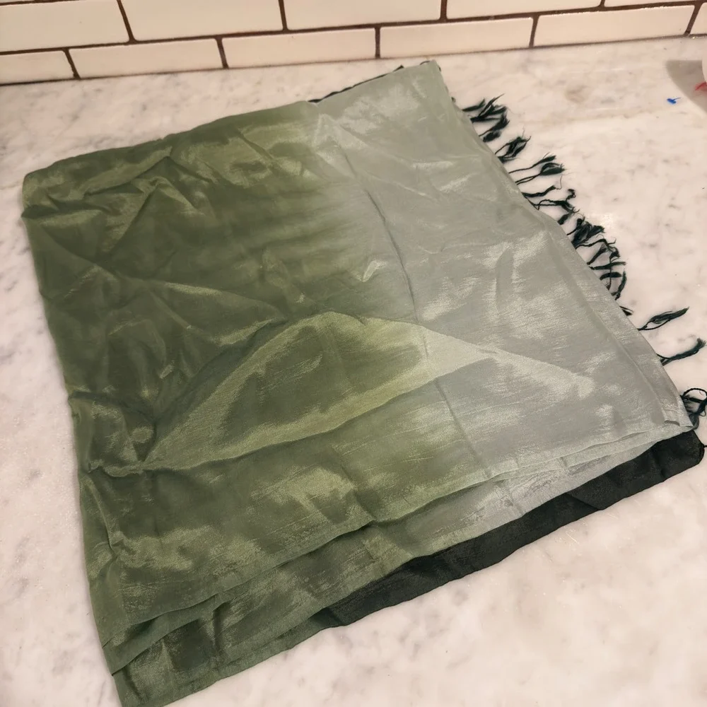 Ombre Silk Scarf Shawl‎ Wrap Green Dip Dye Fringed