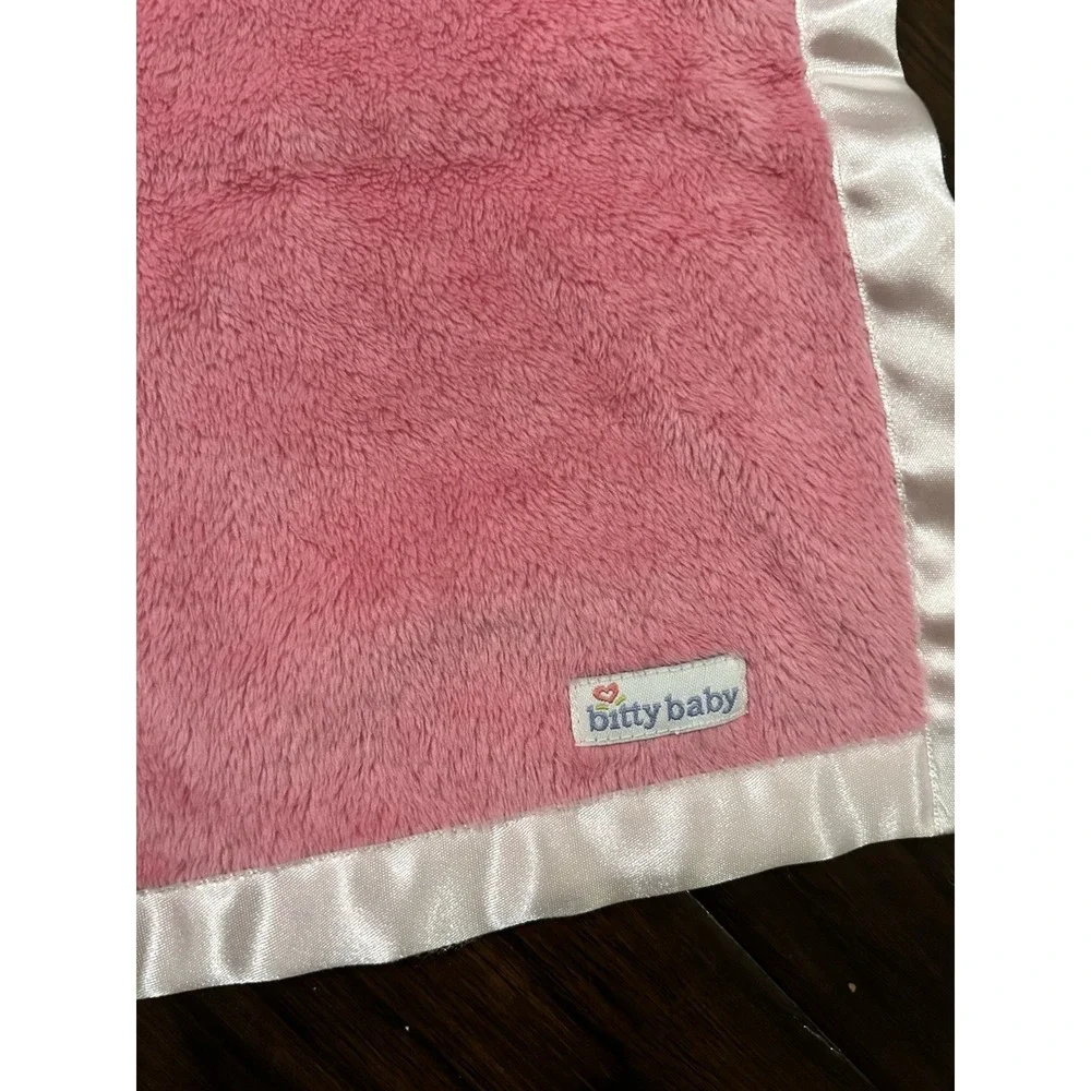 American Girl Bitty Baby Blanket Pink Fleece Satin Trim Soft 18