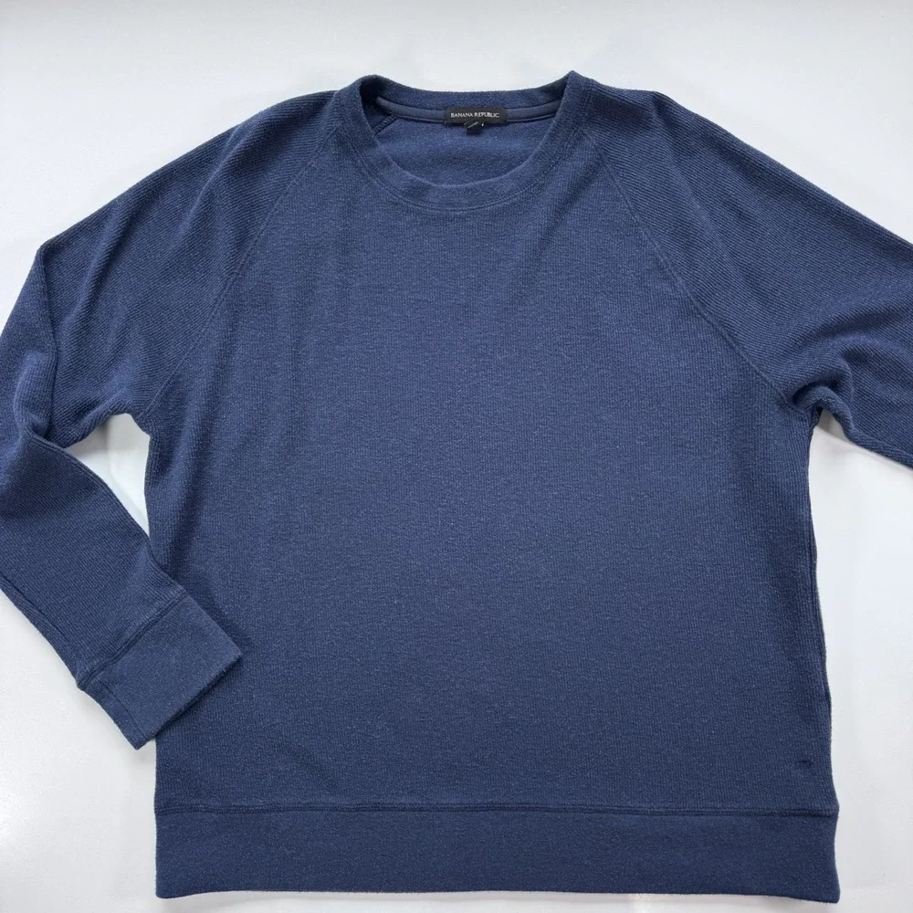 BANANA REPUBLIC Ribbed‎ Sweatshirt Crew Neck Mens XL Blue Soft