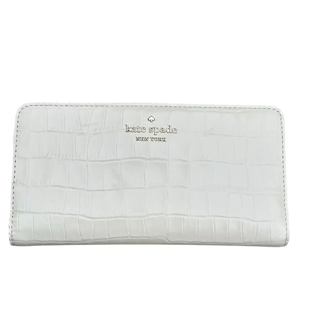 Kate Spade Ivory Dumpling Croc-Embossed Bi-fold Wallet