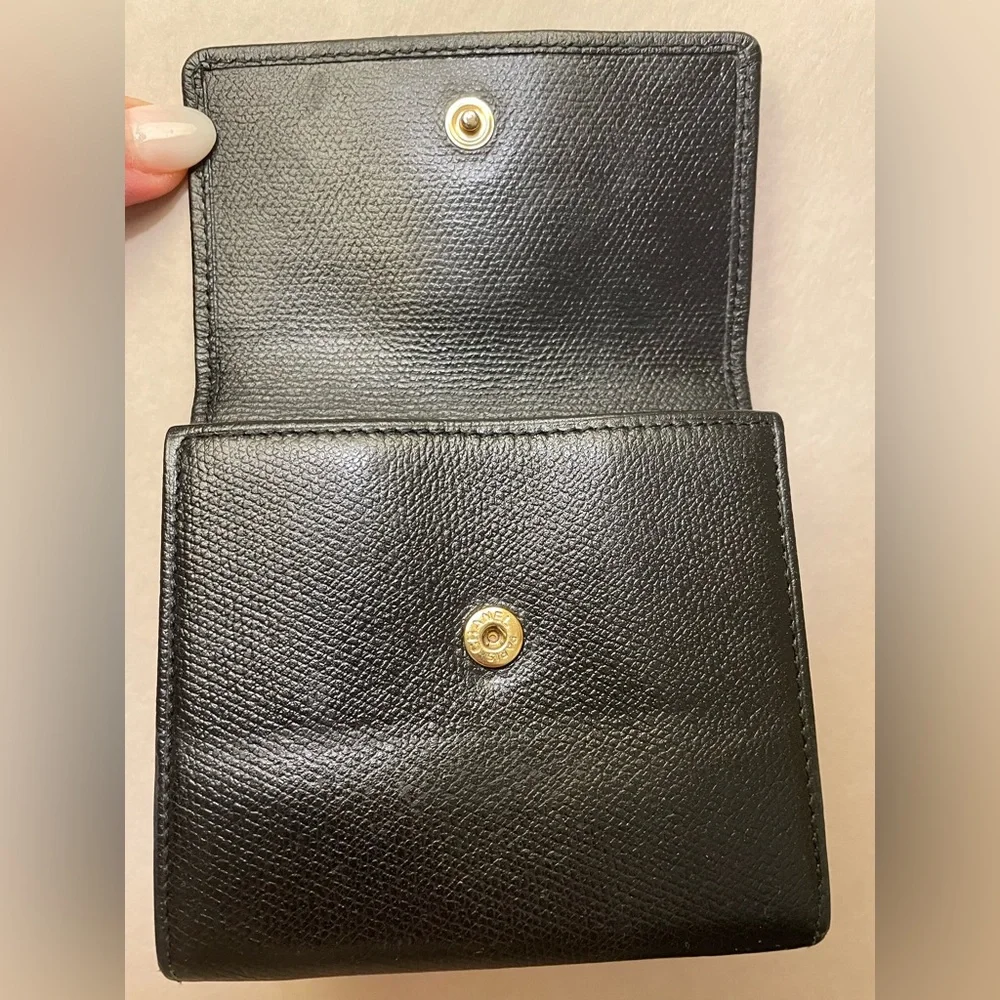 CHANEL COCO Button W Hook Wallet Black Leather Trifold