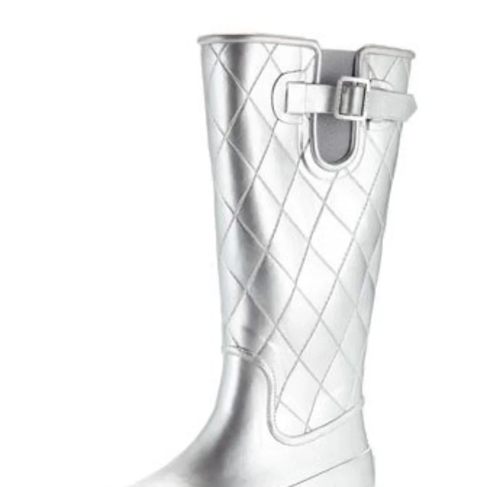 Sperry Pelican Tall Quilted Rain Boots Silver Metallic Size 6 Rainboots Wellies