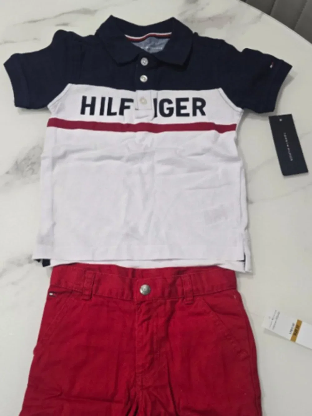 Tommy Hilfiger Boys 2 Piece Polo Shirt Shorts Set 3T Red White Blue NWT