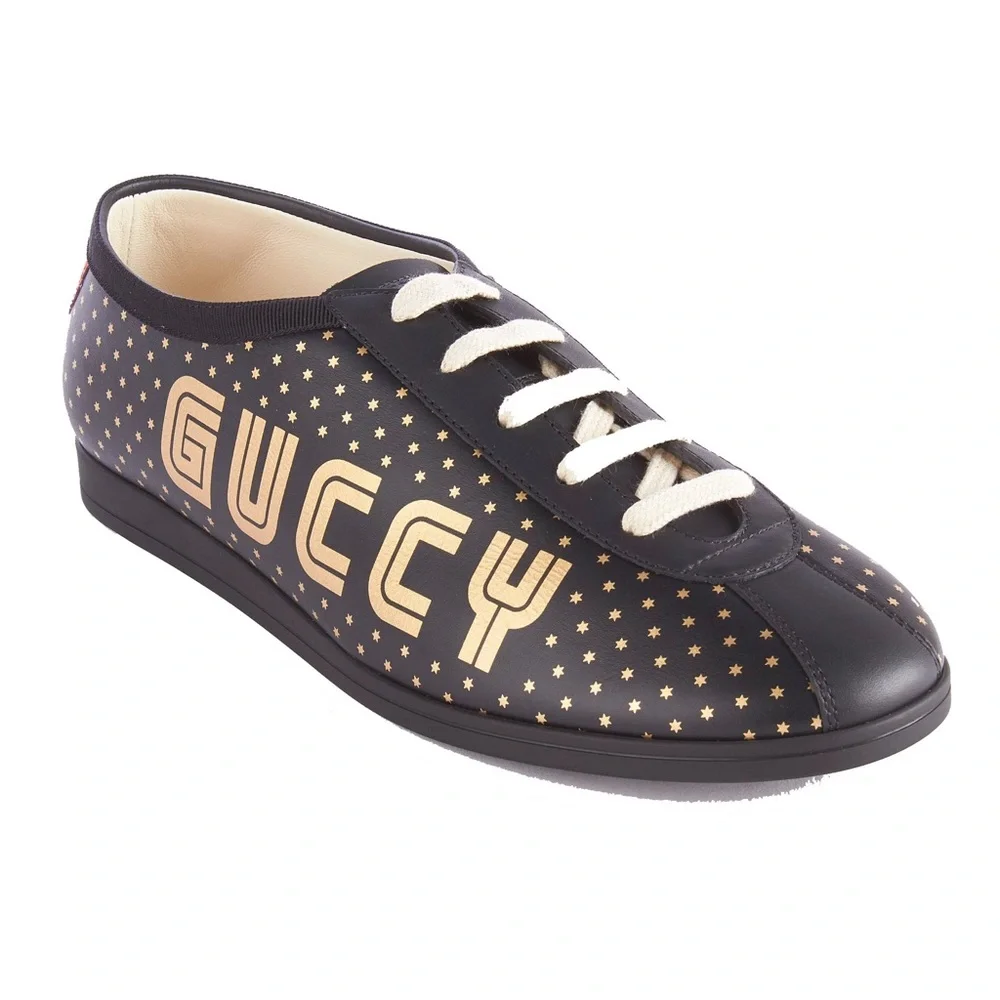 Gucci Guccy Falacer Sneaker Black Gold Stars Shoes