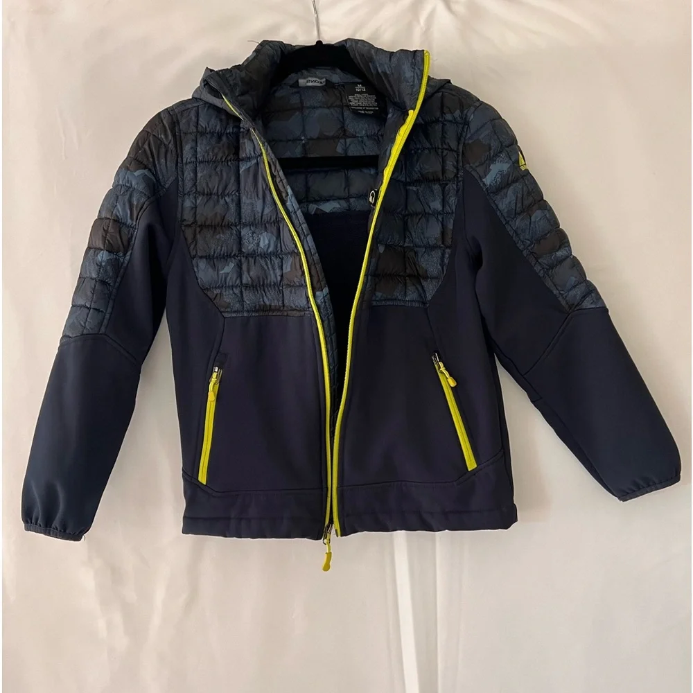 Snozu Boy's Fleece Lined Softshell Jacket Blue Camo Upper‎ Print Size M (10-12)
