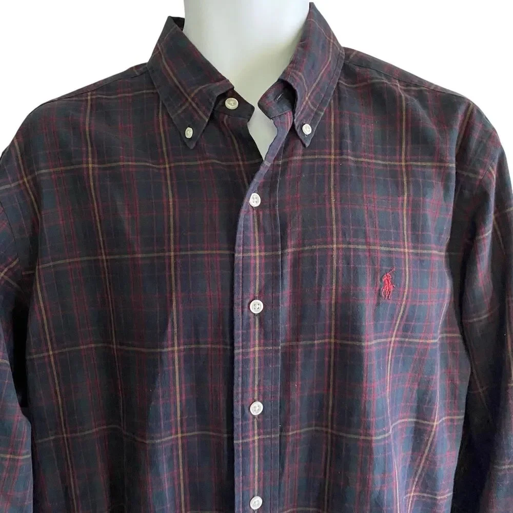 Ralph Lauren Shirt Mens Large Blue Plaid Classic Fit Button Down Long Sleeve