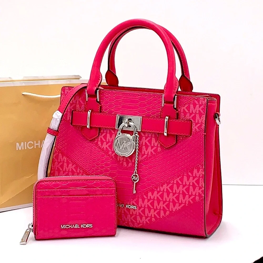 Michael Kors Hamilton Small Satchel & Medium zip around card case electric Pink