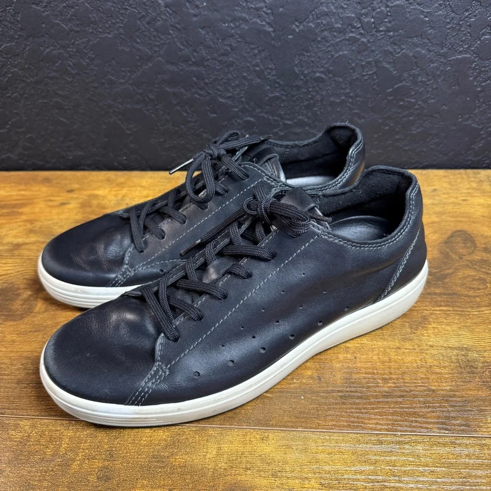 ECCO Soft 7 430004‎ Black Leather Low Top Sneakers Mens Size 41