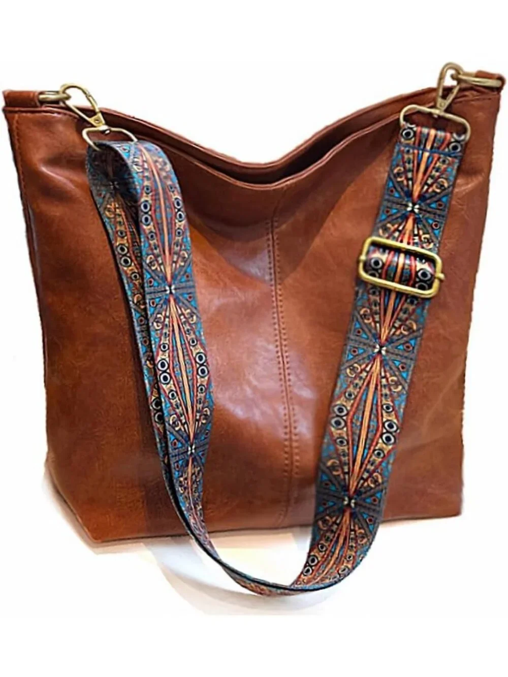 Stylish Vegan Leather Crossbody Hobo Bag with Guitar Strap & Zipper Closure for