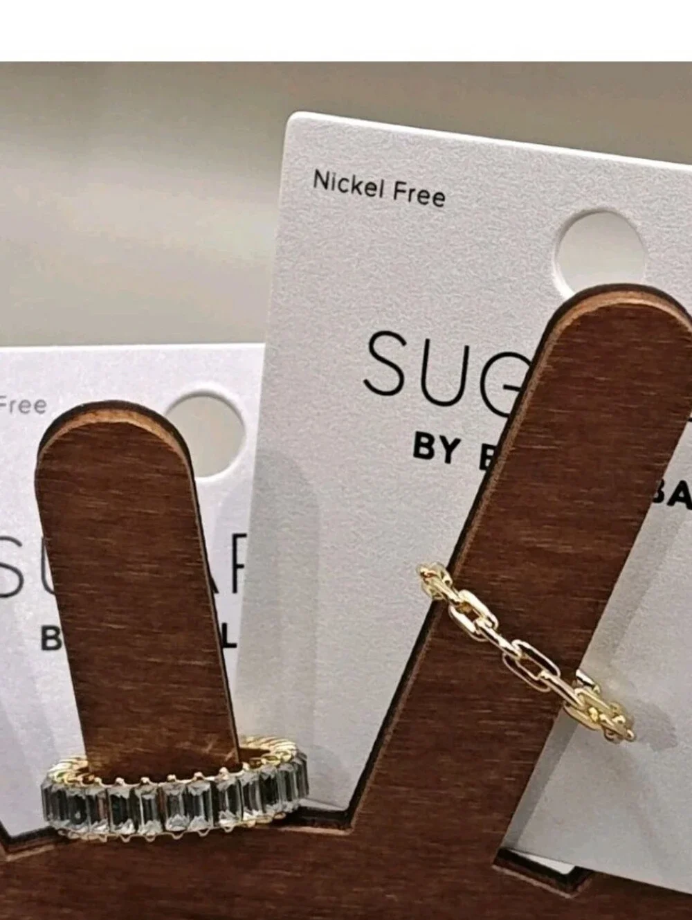 Sugarfix Baublebar Lot of 2 Gold Rings Rope Open Link Rhinestones Gold Tone