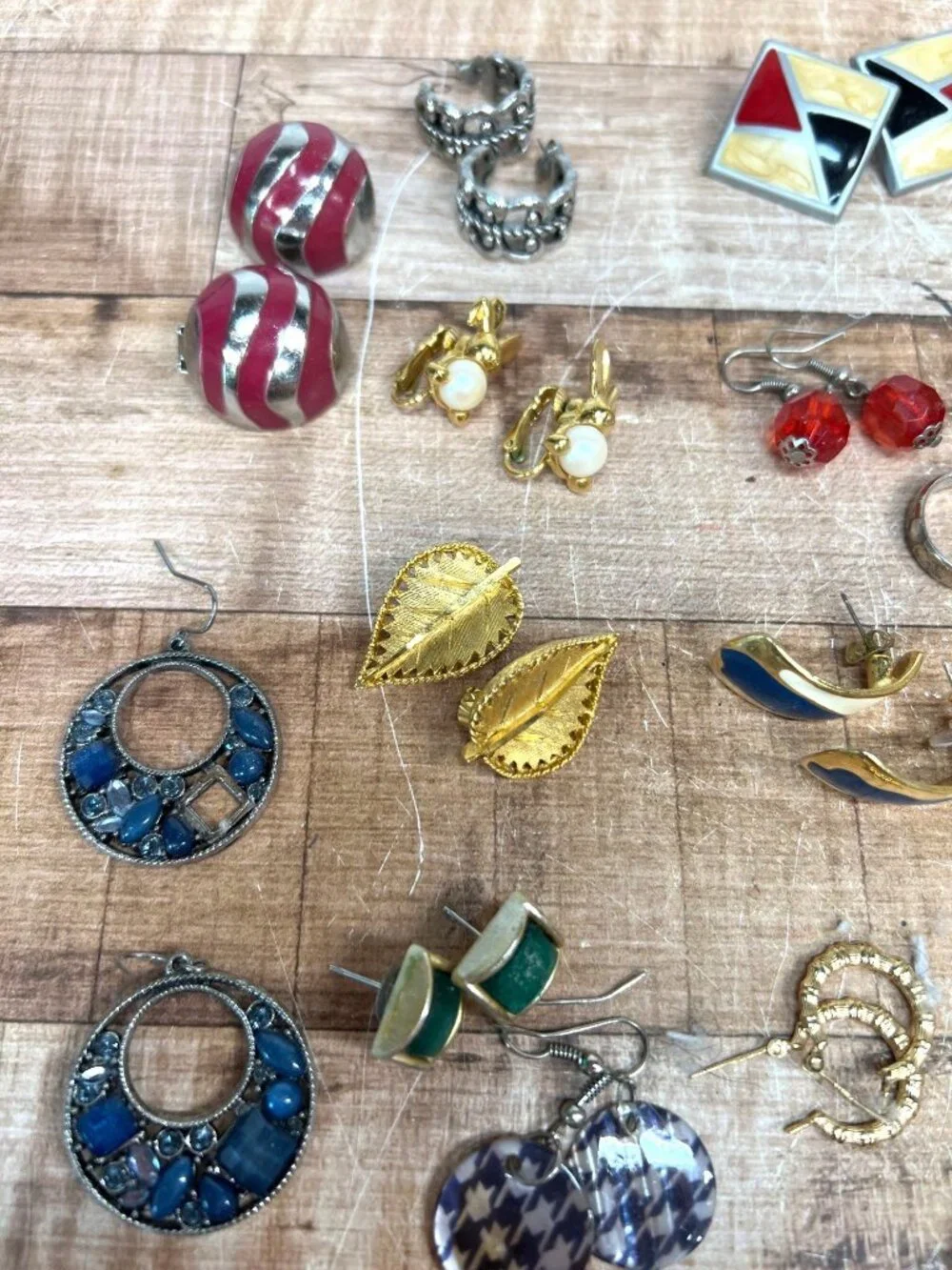 Vintage Statement Jewelry Lot With Earrings Rings & Brooches In Mixed Materials