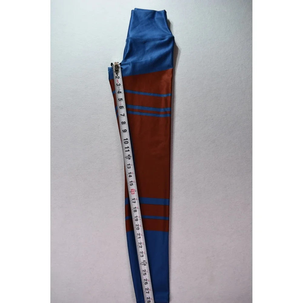 Alo Yoga High Waist Colorblock Striped Leggings Blue Rust Orange Small