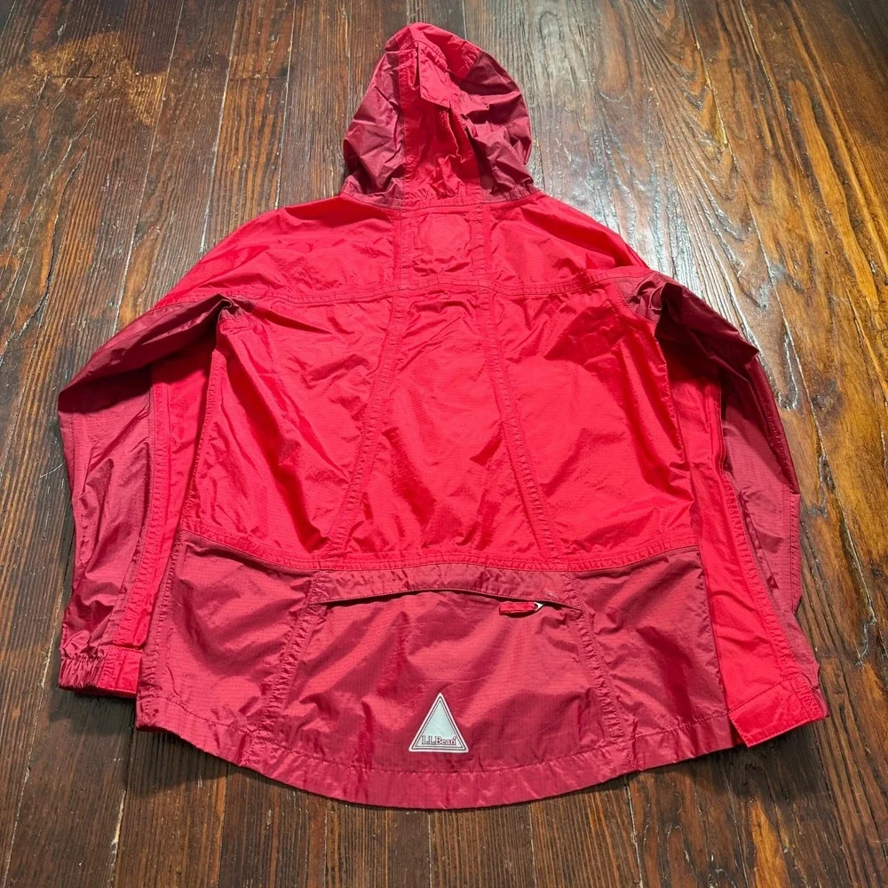LL Bean Rain‎ Jacket Youth Large Red Kids Hooded Waterproof Reflective **READ**