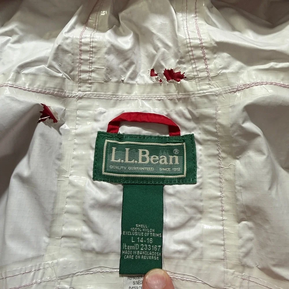 LL Bean Rain‎ Jacket Youth Large Red Kids Hooded Waterproof Reflective **READ**