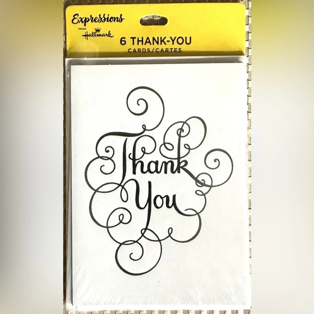 NEW HALLMARK THANK YOU CARDS 6 PACK EXPRESSIONS BLANK INSIDE WHITE SILVER