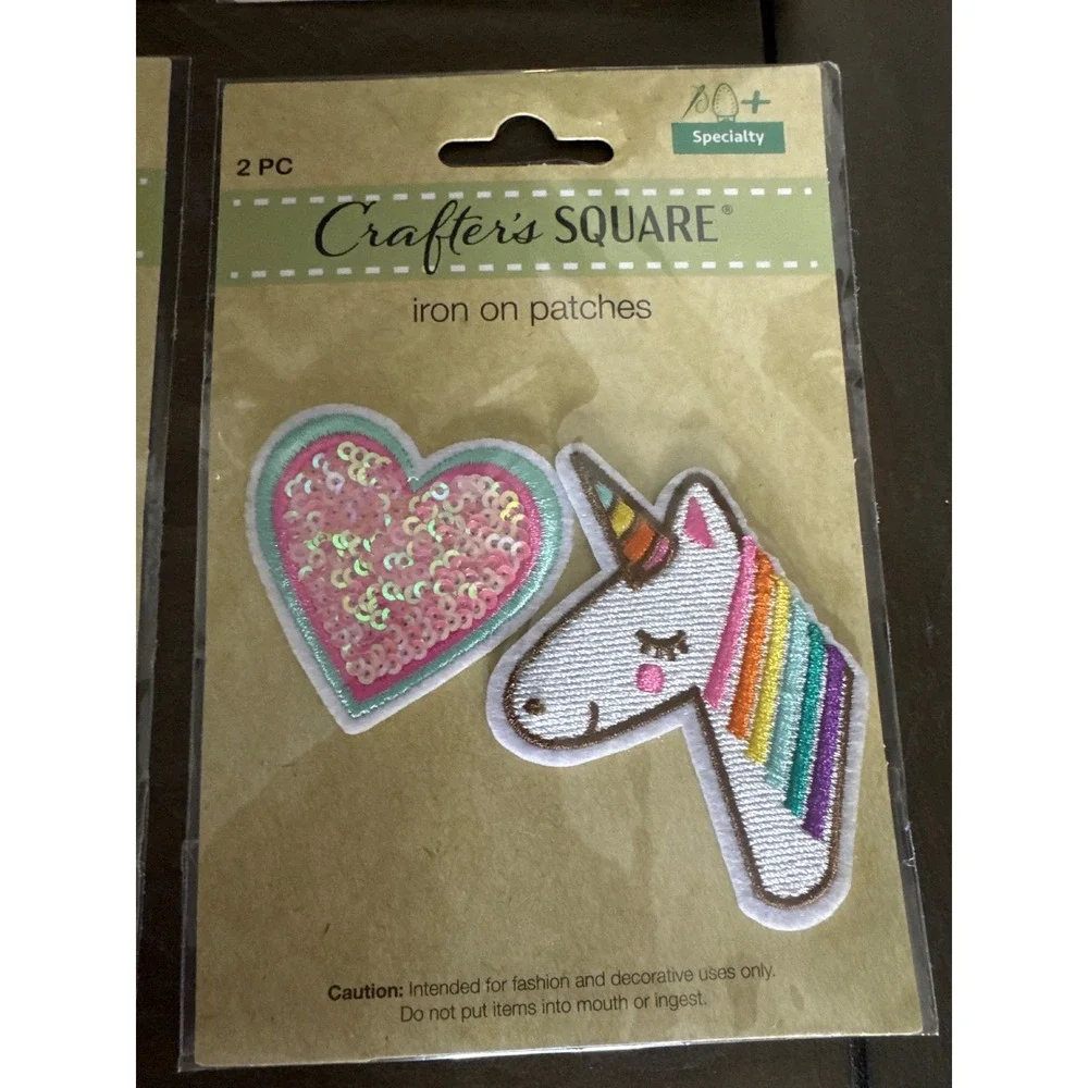Crafter's Square 6 Pack Unicorn and Sequin Heart Iron On Patches Rainbow Pink
