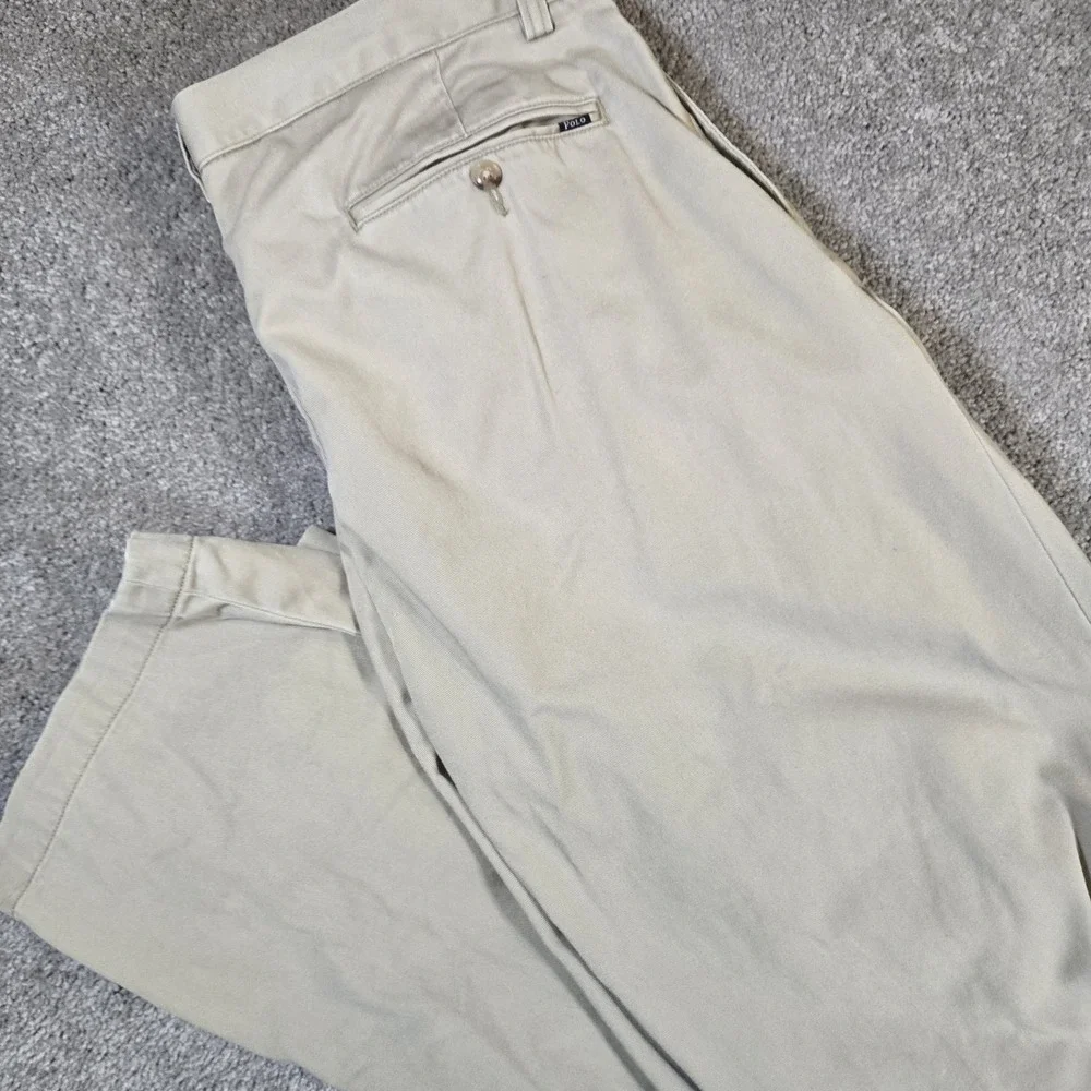 Vintage Polo Ralph Lauren Prospect Pants Mens 36x32 Tan Khaki 100% Cotton Preppy