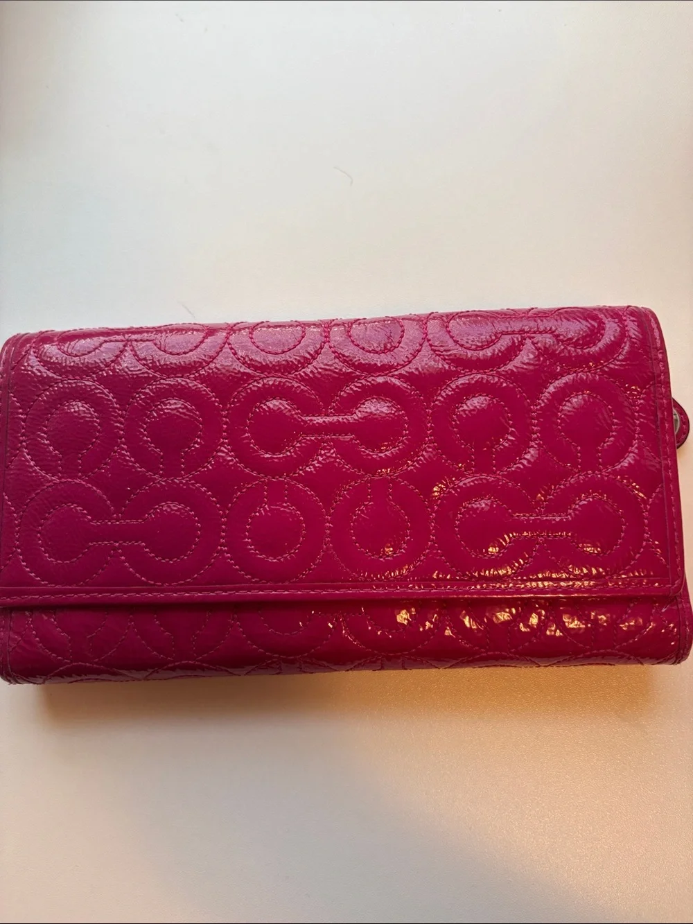 Coach Pink Quilted Patent Leather Wallet