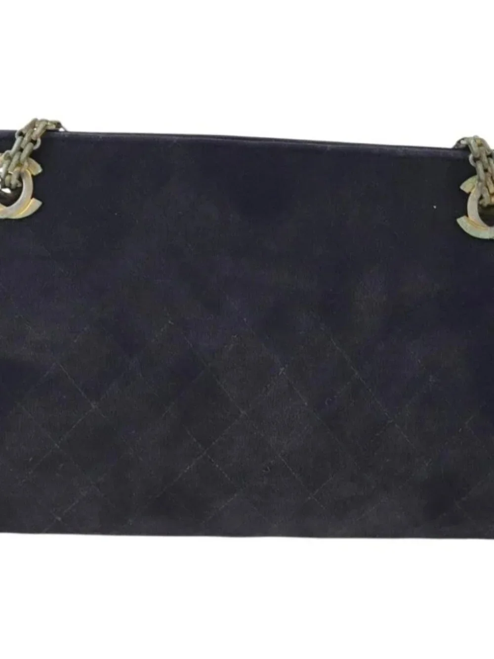 CHANEL Matelasse Chain Hand Bag Cotton Navy Gold CC Auth YKZ061