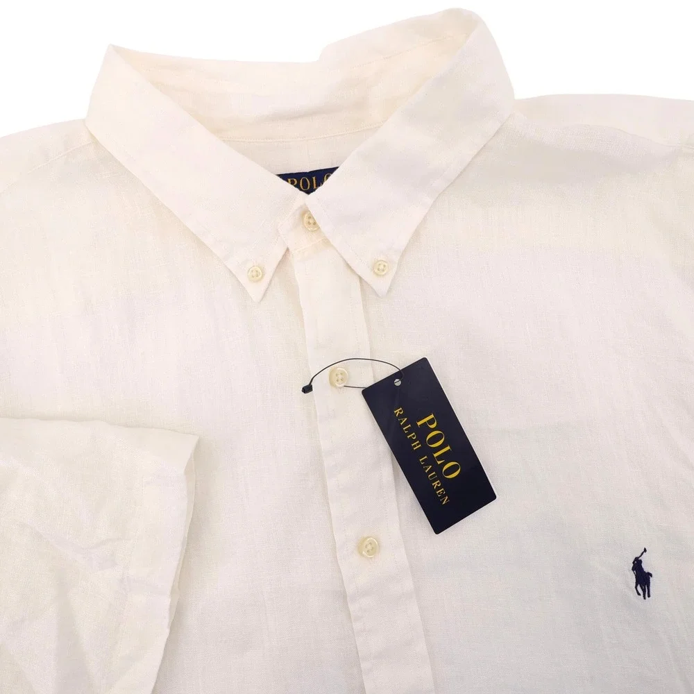NEW Polo Ralph Lauren Linen Button Down Shirt White Short Sleeve Mens 3XLT $138
