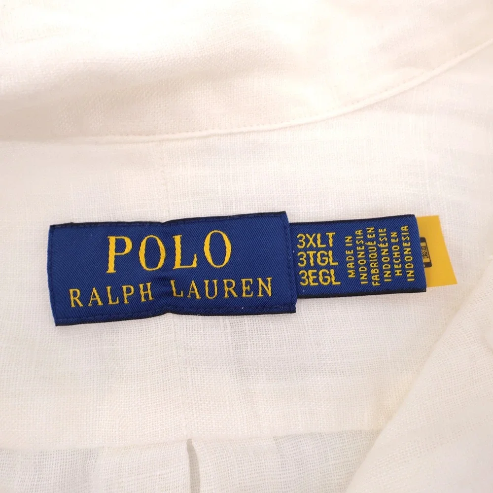NEW Polo Ralph Lauren Linen Button Down Shirt White Short Sleeve Mens 3XLT $138