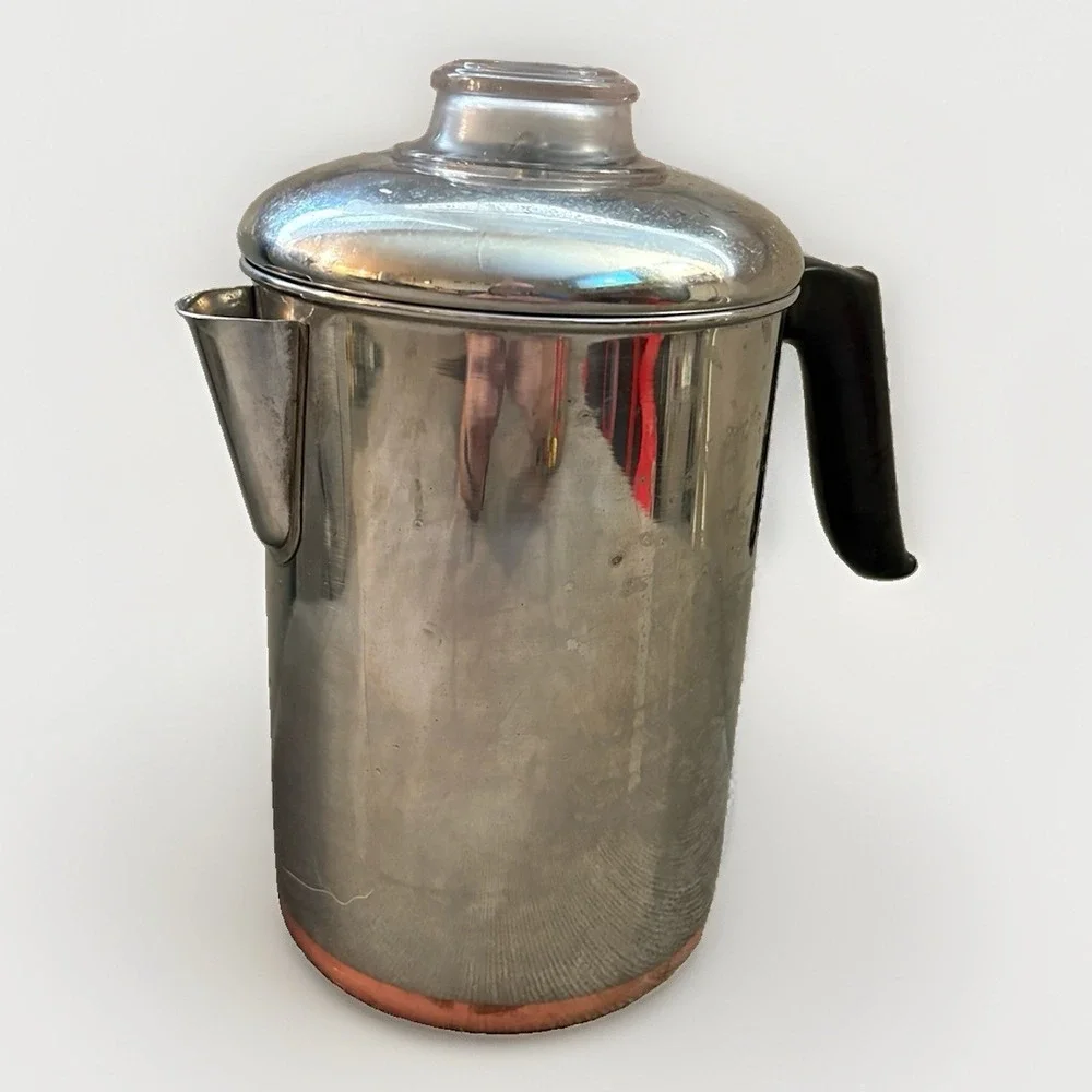 VINTAGE REVERE WARE PRE 68  8 CUP PERCOLATOR COPPER CLAD USA COMPLETE CLEAN!