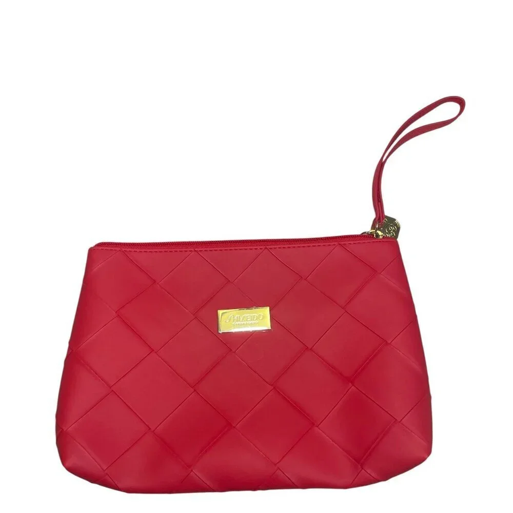 Shiseido Red Quilted Zipper Cosmetic Bag Wristlet Pouch – 10