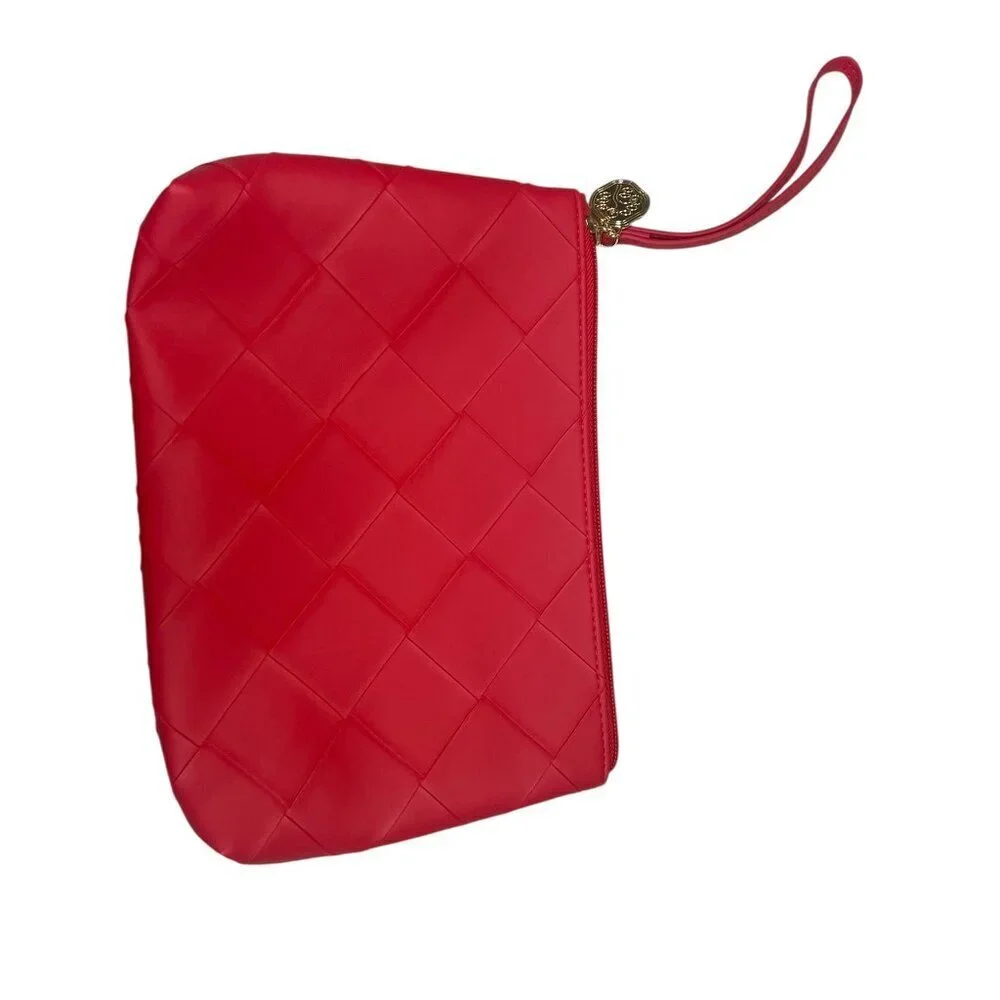 Shiseido Red Quilted Zipper Cosmetic Bag Wristlet Pouch – 10