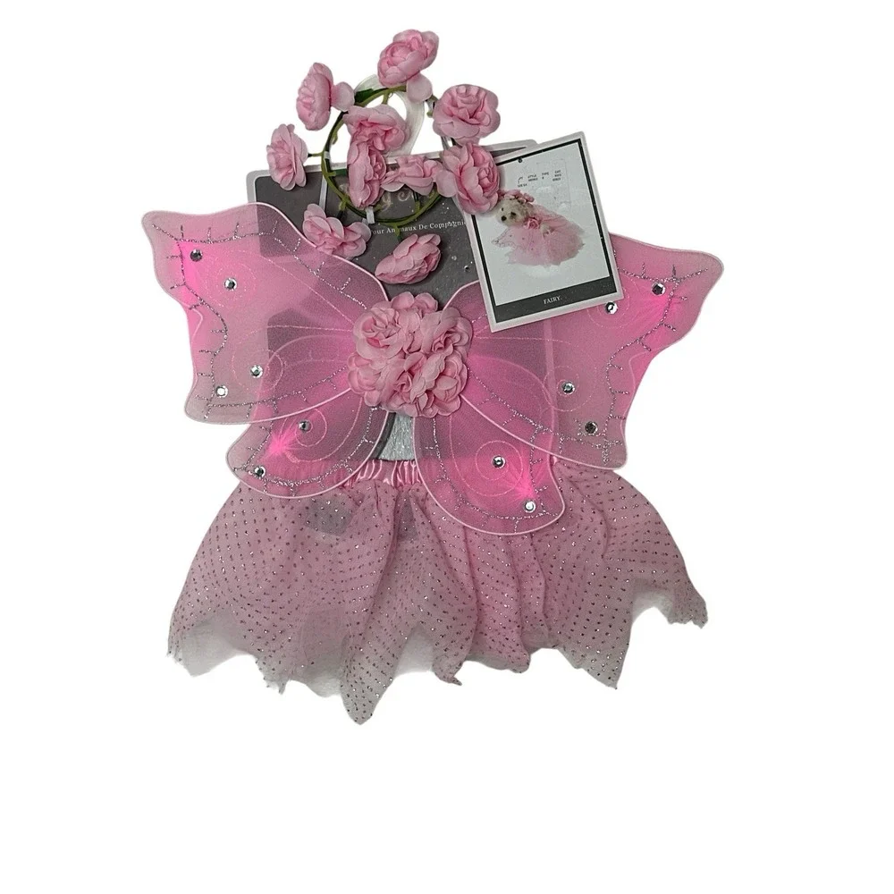 New Fairy Dust Halloween Pet‎ Dog Cat Costume Apparel Pink Butterfly Set M/L