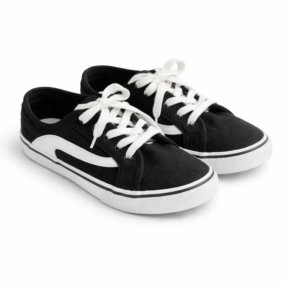 Wonder Nation‎ Canvas Sneakers Youth Size 3 Black White Lace Up Casual Shoes