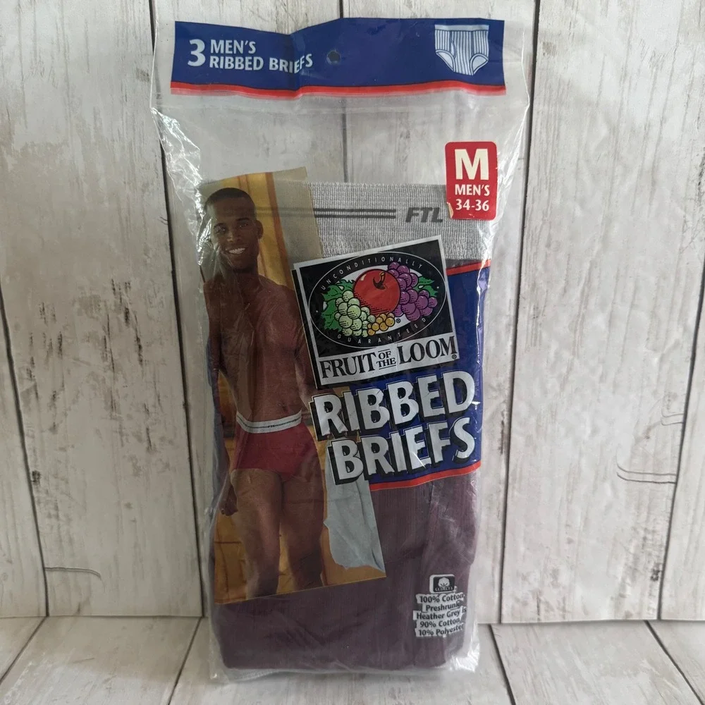 Vintage 1999 Fruit of the Loom Men Ribbed Briefs 3 Pack Medium 34-36 Assorted