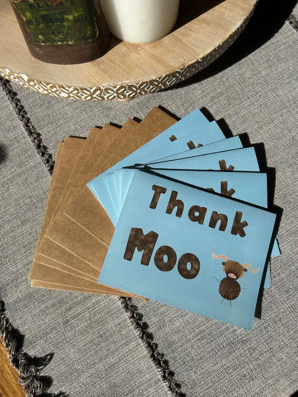 Greeting Cards Thank you Notes Scottish Highland Cow Boho Gift Handmade Set of 6