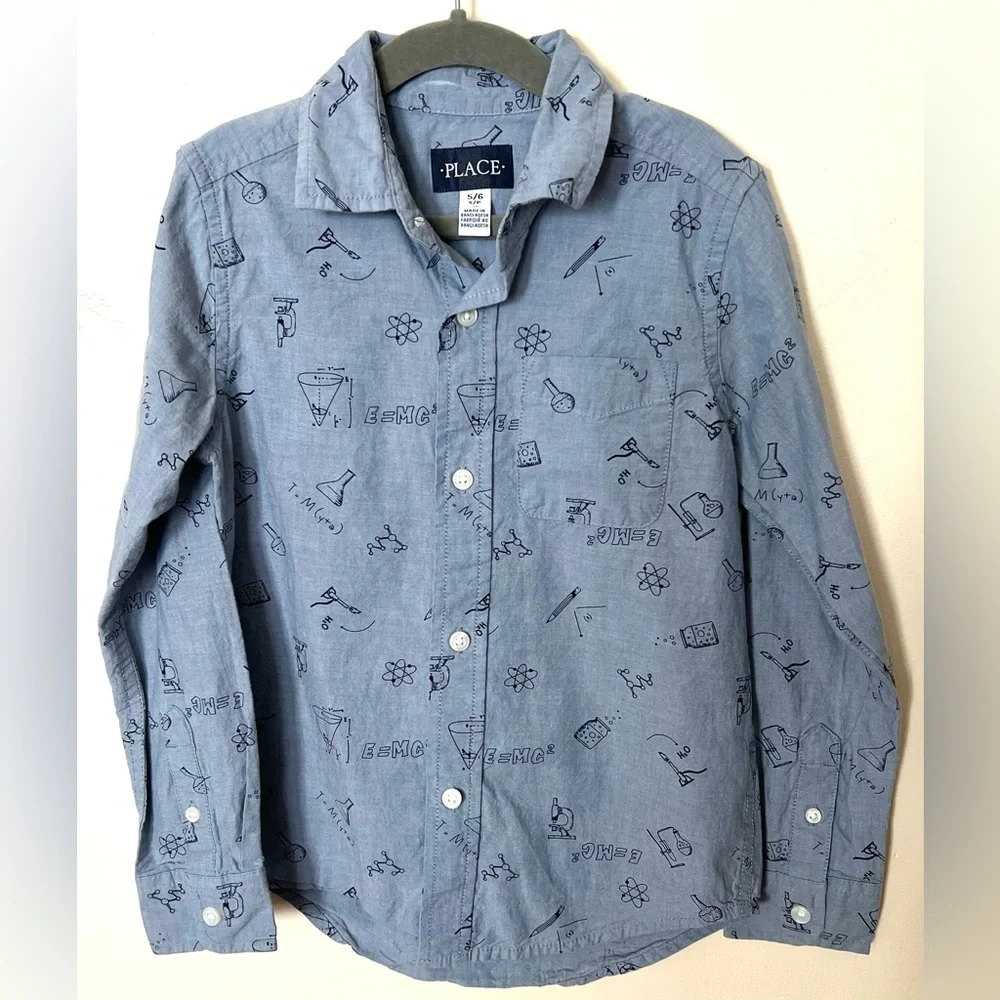 The Children's Place Boys'‎ Science Print Button-Up Shirt – Size 5/6 – VGUC