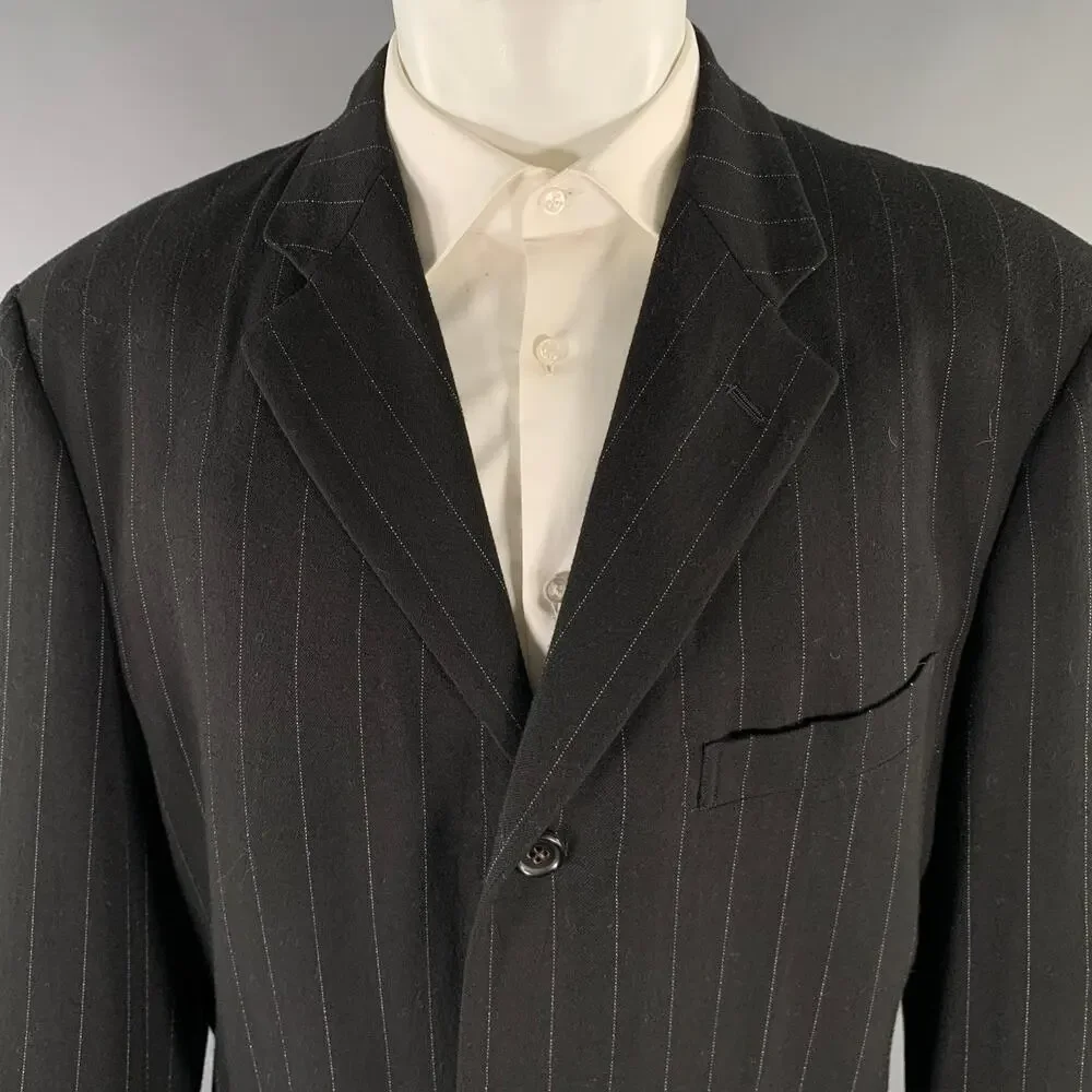 COMME des GARCONS HOMME PLUS Size S Black White Chalkstripe Sport Coat