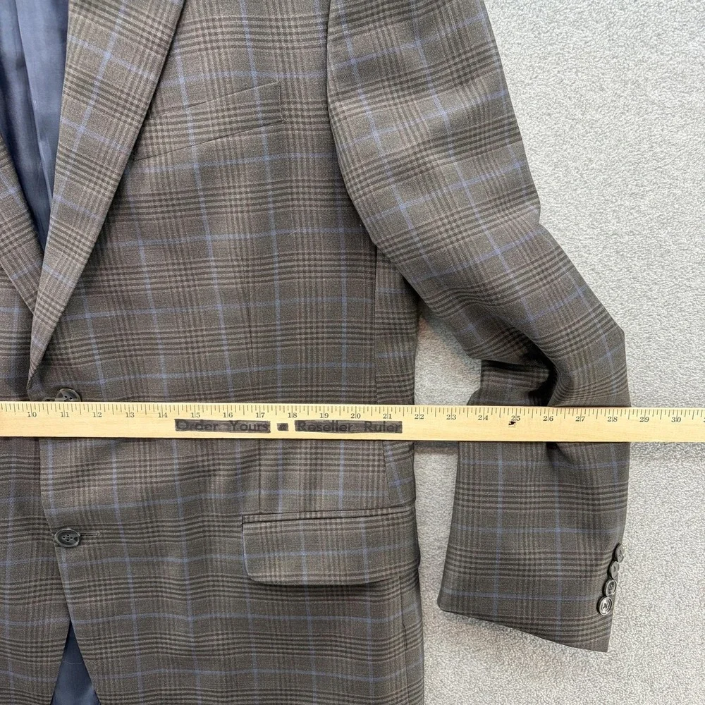 Peter Millar Blazer Mens 46T Gray Blue Plaid Wool Sport Coat Jacket Made Canada