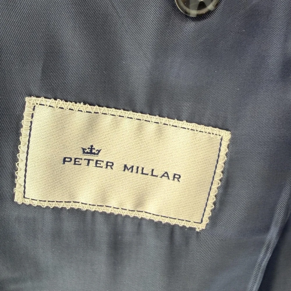 Peter Millar Blazer Mens 46T Gray Blue Plaid Wool Sport Coat Jacket Made Canada