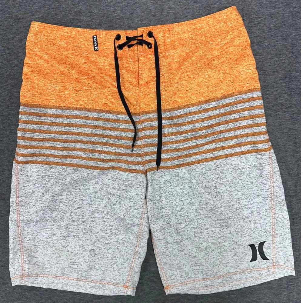 Hurley Board Shorts Swim Trunks Orange Black Striped Beach Surf‎ Casual Size 30