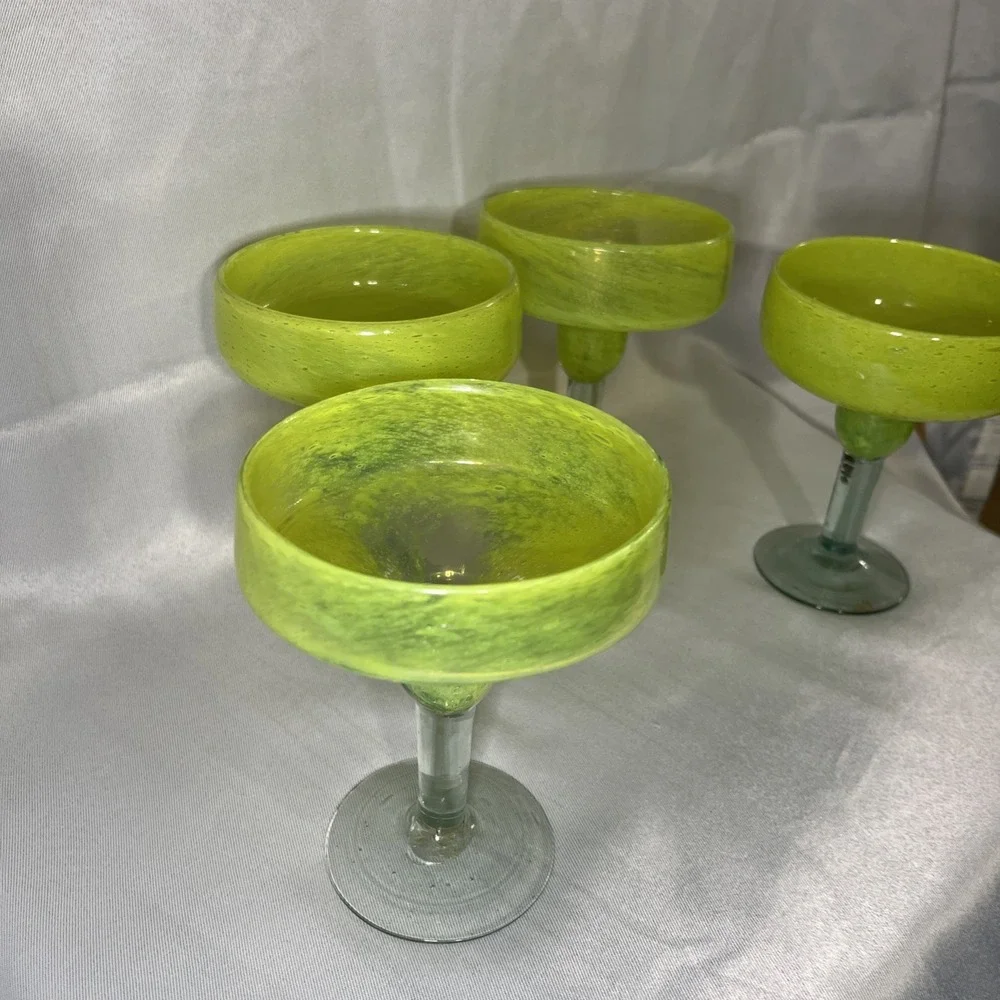 Set Of 4‎ Mexican Hand Blown Glass Margarita Glasses