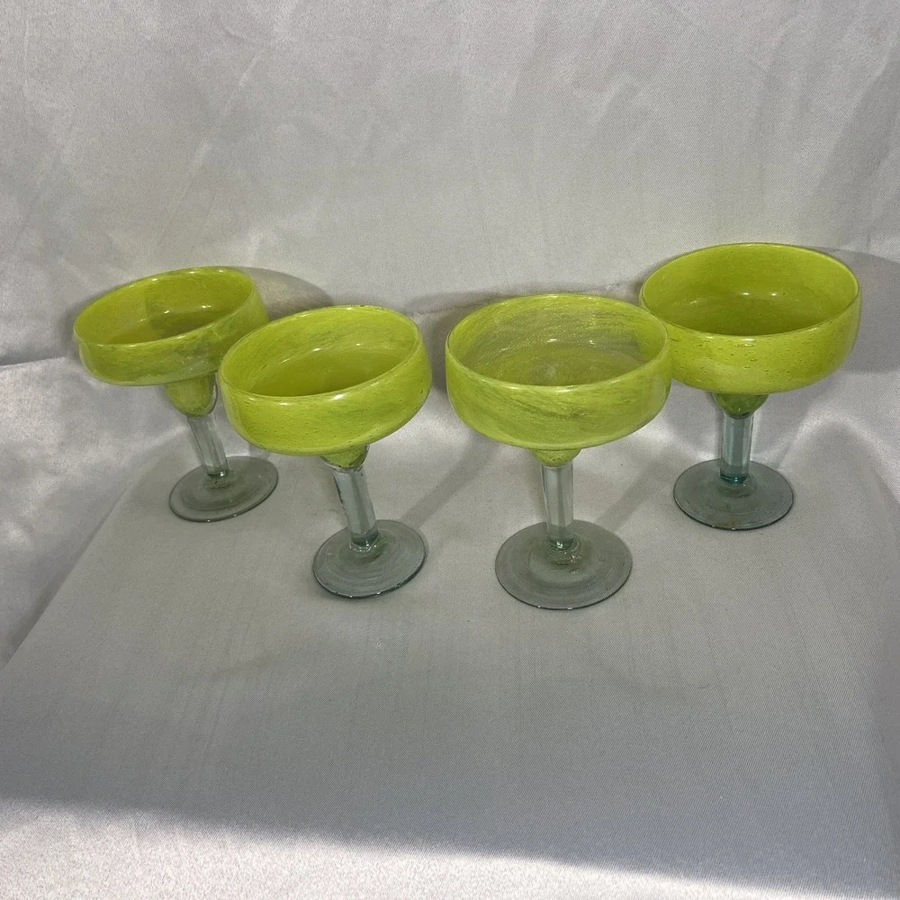 Set Of 4‎ Mexican Hand Blown Glass Margarita Glasses