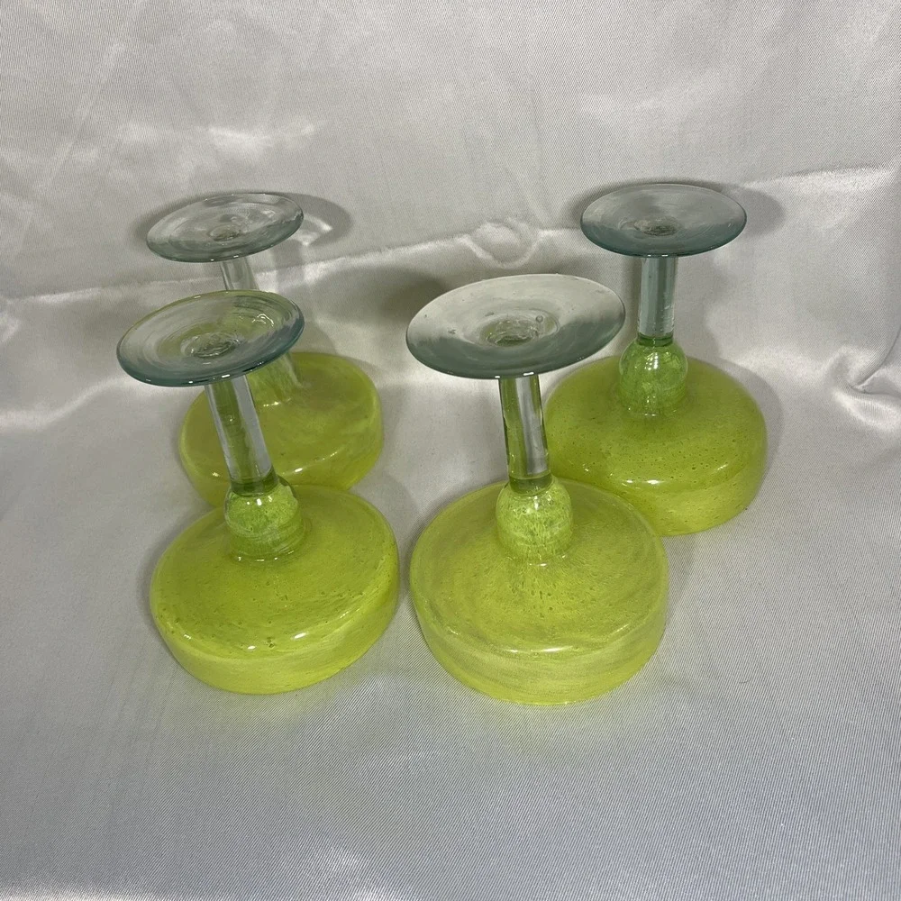 Set Of 4‎ Mexican Hand Blown Glass Margarita Glasses