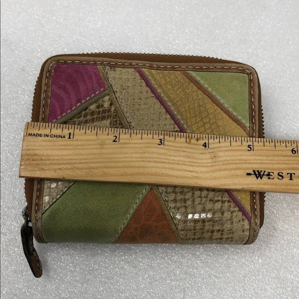 FOSSIL Wallet Brown Multicolor Patchwork Leather Zip Around