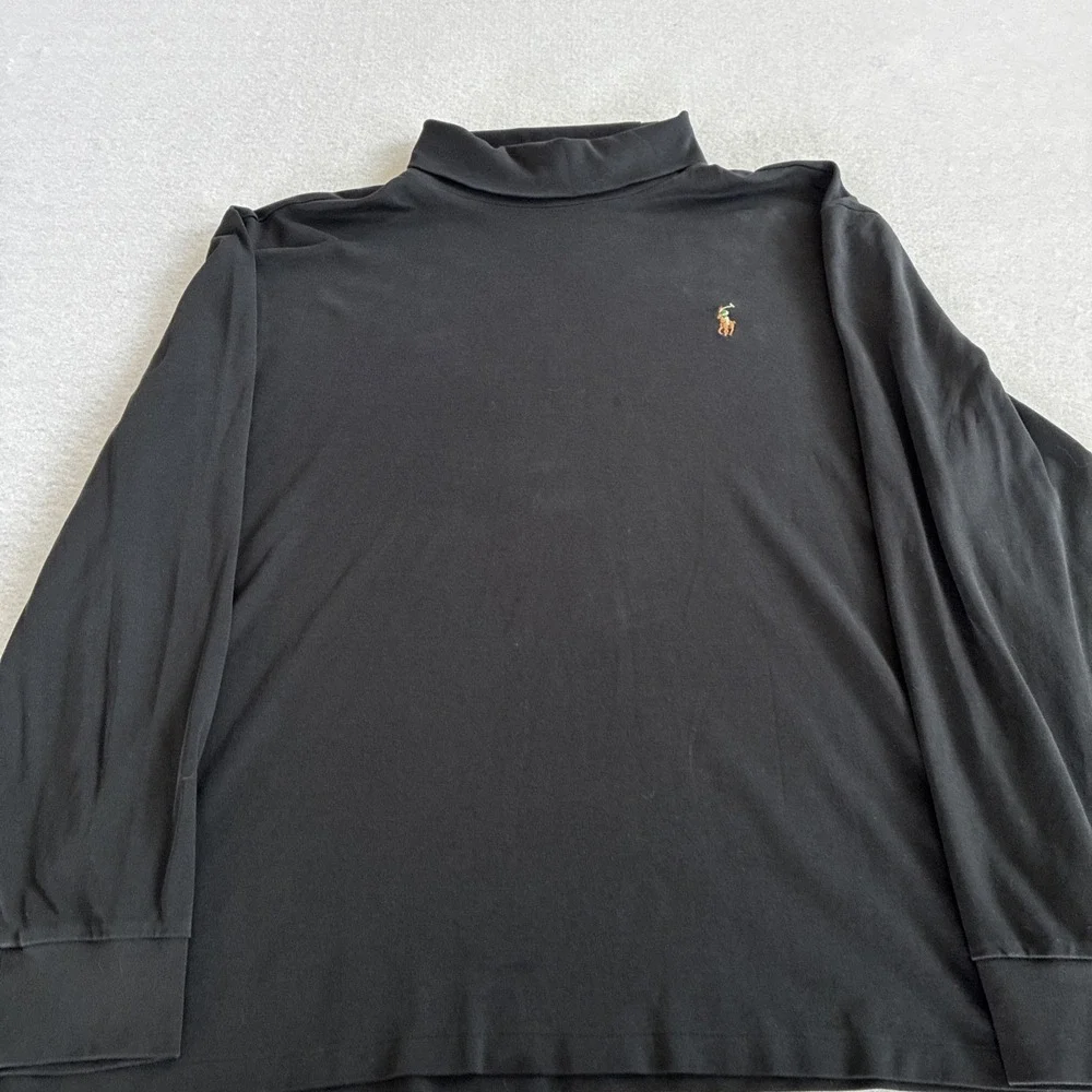 Polo Ralph Lauren Mens XXL Turtleneck Shirt Black Cotton Long Sleeve Flesh Pony