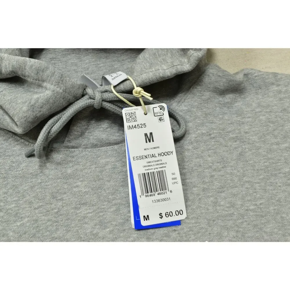 Adidas Men's Regular Size M Gray Essential Hoody Sweatshirt Trefoil NEW IM4525