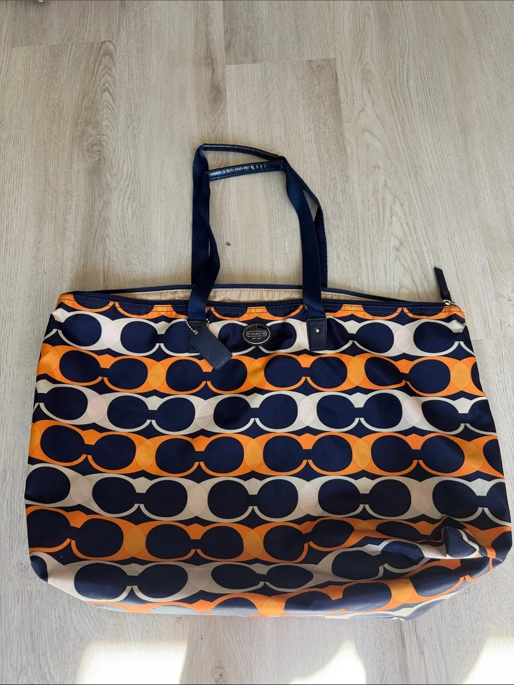 Coach Navy and Orange Circle-Print Tote