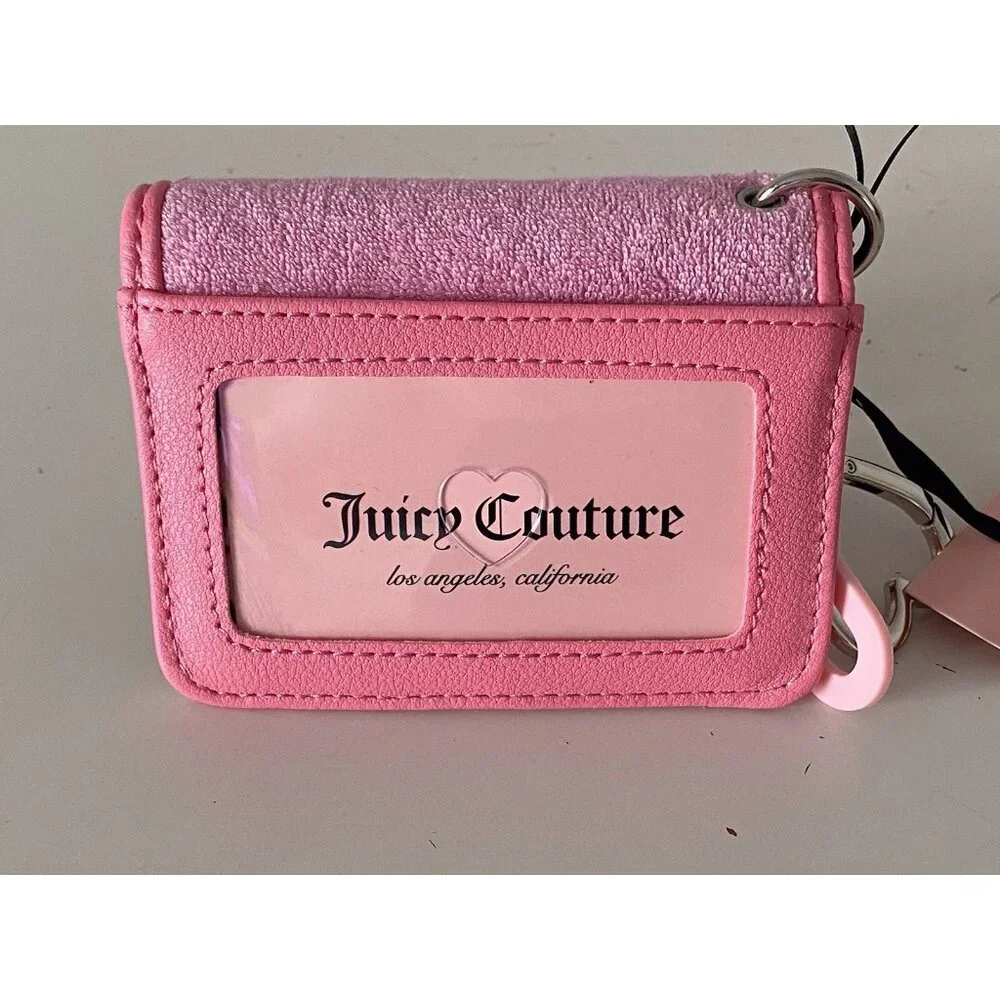 Juicy Couture Juicy Girl Rule Card Case FOB Wallet Pink Cherry Blossom Terry NEW