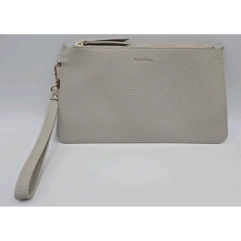 Pandora Grey Leather Zip Pouch Wristlet‎