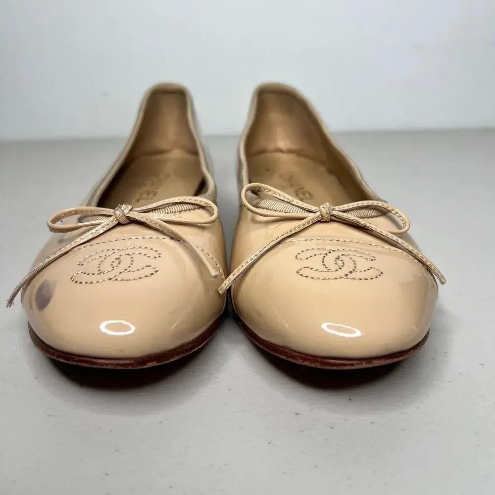 CHANEL Patent Cap Toe Ballet Flats Size 40C