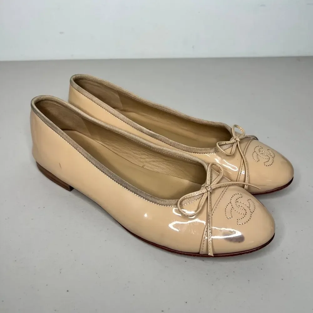 CHANEL Patent Cap Toe Ballet Flats Size 40C